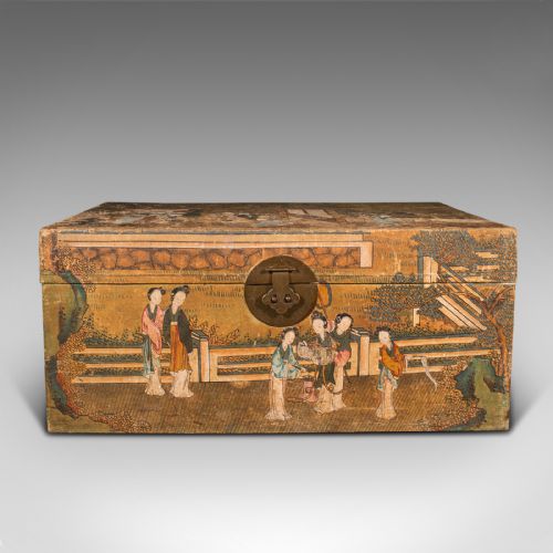 fig 2. Antique Robe Chest, Japanese Storage Trunk, Handpainted, Oriental Art Deco, 1920