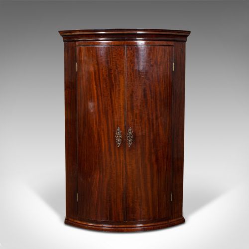 ANTIQUE CORNER CABINET ENGLISH BOW FRONT HANGING CUPBOARD GEORGIAN C1780 - ADDITIONAL PHOTO 1