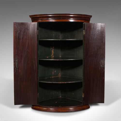 ANTIQUE CORNER CABINET ENGLISH BOW FRONT HANGING CUPBOARD GEORGIAN C1780 - ADDITIONAL PHOTO 2