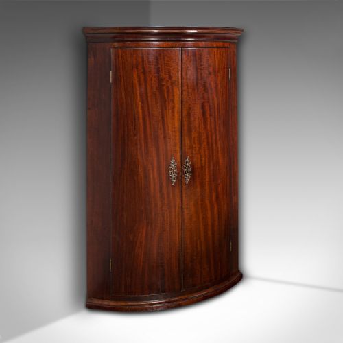 ANTIQUE CORNER CABINET ENGLISH BOW FRONT HANGING CUPBOARD GEORGIAN C1780 - ADDITIONAL PHOTO 9