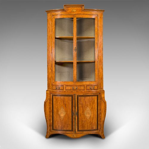 ANTIQUE SHOWCASE CORNER CABINET DUTCH SATINWOOD DISPLAY CASE VICTORIAN 1880 - ADDITIONAL PHOTO 1