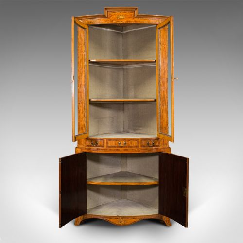 ANTIQUE SHOWCASE CORNER CABINET DUTCH SATINWOOD DISPLAY CASE VICTORIAN 1880 - ADDITIONAL PHOTO 2