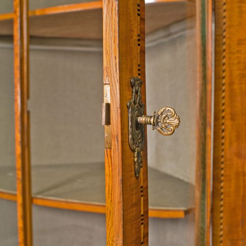 ANTIQUE SHOWCASE CORNER CABINET DUTCH SATINWOOD DISPLAY CASE VICTORIAN 1880 - ADDITIONAL PHOTO 7