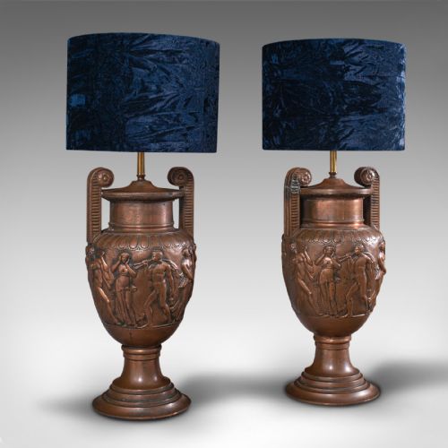 PAIR OF ANTIQUE DECORATIVE LAMPS BRONZE TABLE LIGHT TOWNLEY VASE VICTORIAN - ADDITIONAL PHOTO 1