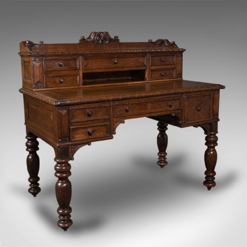 Antique Carved Correspondence Desk, Scottish Oak, Writing Table, Early Victorian
