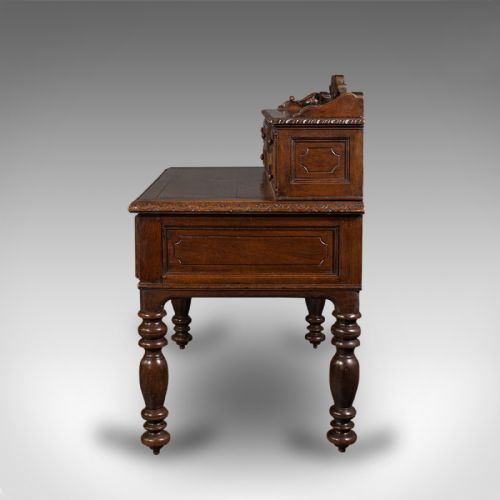 fig 4. Antique Carved Correspondence Desk, Scottish Oak, Writing Table, Early Victorian