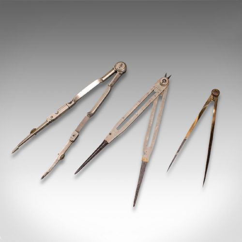 fig 5. Antique Cased Draughtsman's Set, English, Architect's Drawing Tools, Edwardian