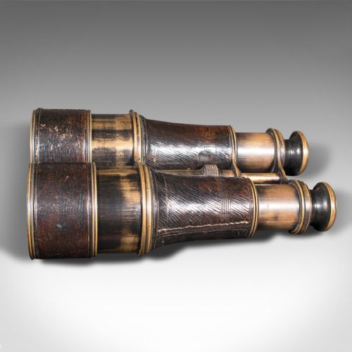 fig 4. Pair Of Antique Binoculars, English, Brass, Leather, Optical Instrument, C.1920