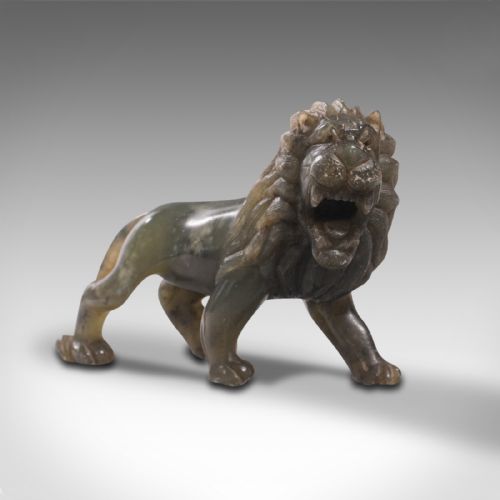 Small Antique Carved Lion, Chinese, Jade, Decorative Animal Figure, Victorian