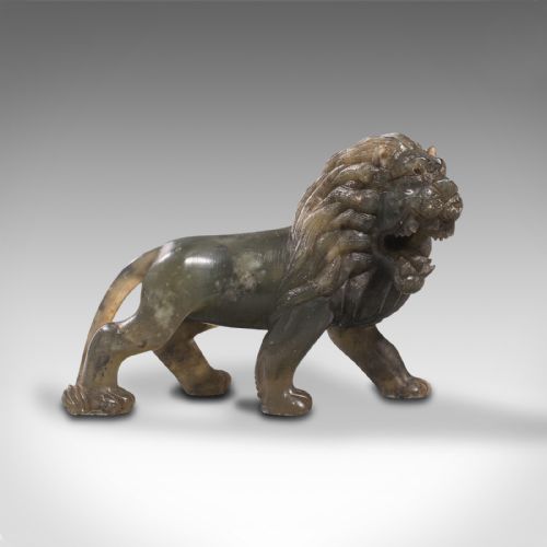 fig 1. Small Antique Carved Lion, Chinese, Jade, Decorative Animal Figure, Victorian