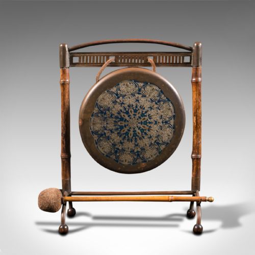 fig 1. Small Antique Table Gong, Oriental, Bamboo, Brass, Dinner Chime, Victorian, 1900