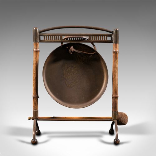 fig 4. Small Antique Table Gong, Oriental, Bamboo, Brass, Dinner Chime, Victorian, 1900