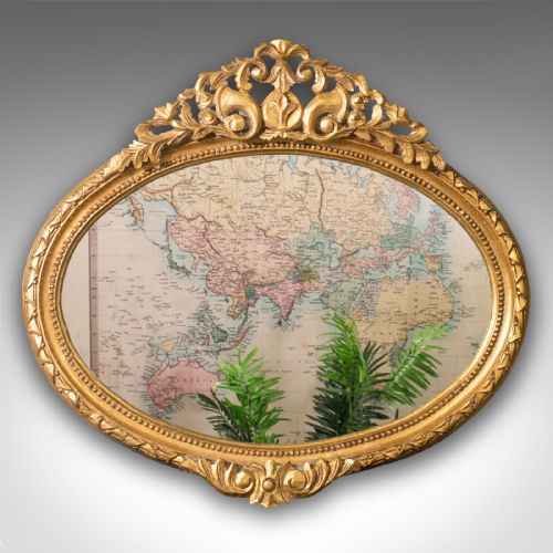 fig 1. Antique Oval Decorative Mirror, Italian, Giltwood, Hall, Overmantle, Victorian