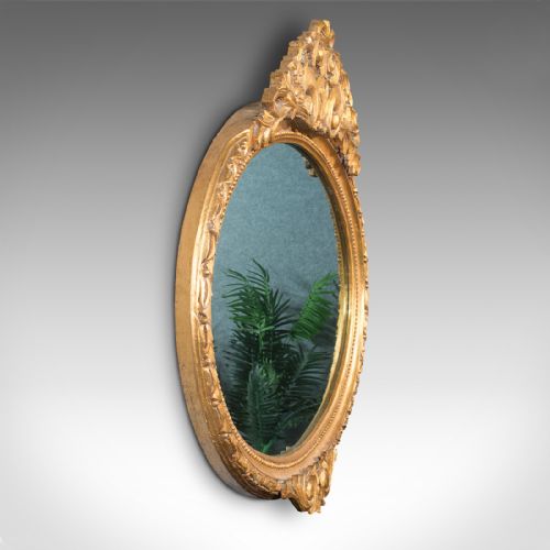 fig 2. Antique Oval Decorative Mirror, Italian, Giltwood, Hall, Overmantle, Victorian