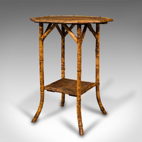 fig 1. Antique Octagonal Two Tier Table, Oriental, Bamboo, Whatnot, Side, Victorian