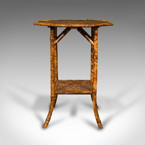 fig 4. Antique Octagonal Two Tier Table, Oriental, Bamboo, Whatnot, Side, Victorian