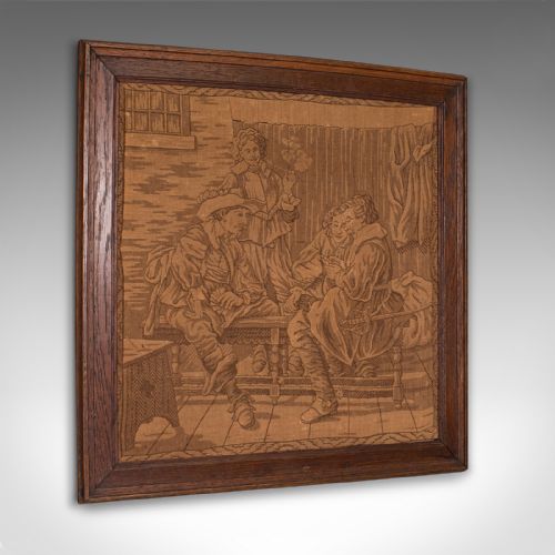 Antique Tapestry, English, Needlepoint, Oak, Decorative Wall Panel, Victorian
