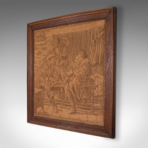 fig 1. Antique Tapestry, English, Needlepoint, Oak, Decorative Wall Panel, Victorian