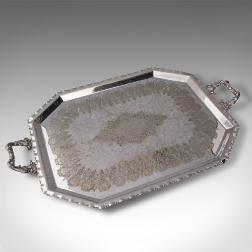 ANTIQUE PRESENTATION SERVING TRAY ENGLISH SILVER PLATED AFTERNOON TEA C1895