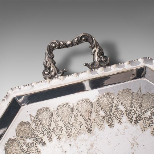 ANTIQUE PRESENTATION SERVING TRAY ENGLISH SILVER PLATED AFTERNOON TEA C1895 - ADDITIONAL PHOTO 7