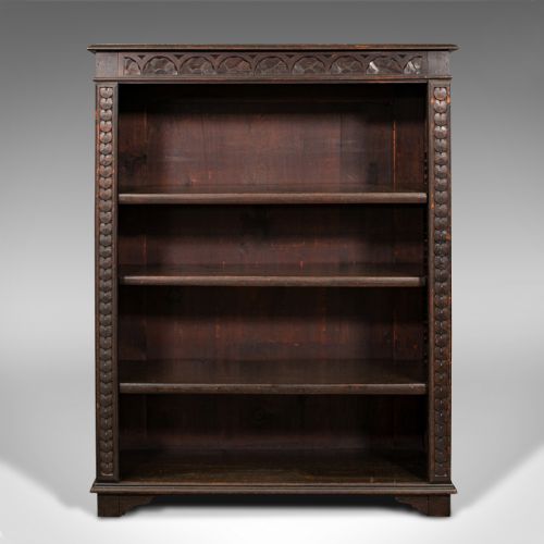 fig 1. Antique Book Case, English, Oak, Bookshelf Cabinet, Gothic Revival, Victorian