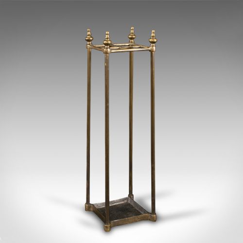 Antique Stick Stand, English, Brass, Hallway Rack, Umbrella, Victorian, C.1900