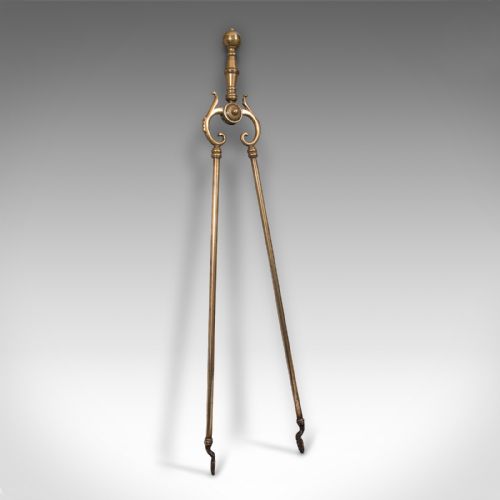 fig 3. Set of Antique Fire Tools, English, Brass, Tongs, Shovel, Poker, Victorian, 1880