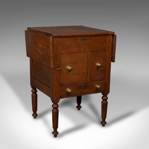 Antique Ship's Wash Stand, English, Drop Flap Nightstand, Victorian, Circa 1850