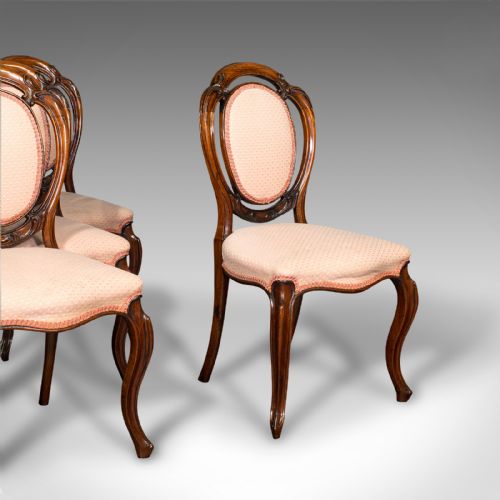 Set of 4 Antique Spoon Back Chairs, English, Dining Suite, Victorian, Circa 1840