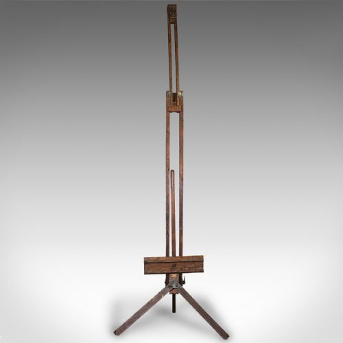 fig 1. Large 8 Foot Antique Adjustable Artist's Easel, English, Pitch Pine, Victorian