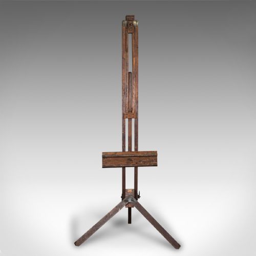 fig 3. Large 8 Foot Antique Adjustable Artist's Easel, English, Pitch Pine, Victorian