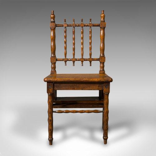 fig 1. Set Of Antique Metamorphic Library Steps, English, Oak, Folding Chair, Georgian