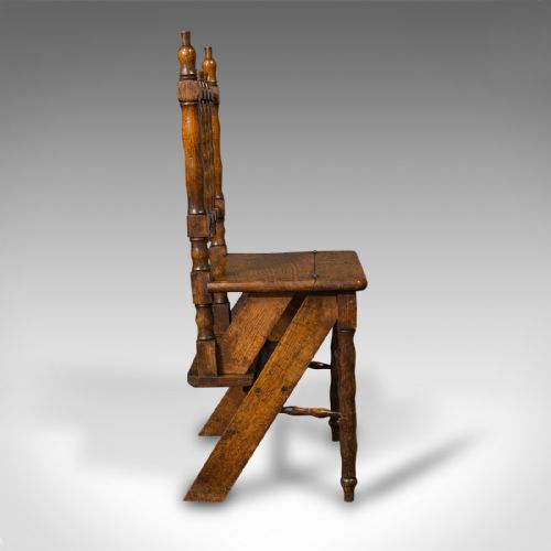 fig 2. Set Of Antique Metamorphic Library Steps, English, Oak, Folding Chair, Georgian
