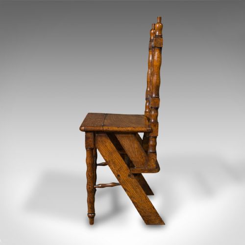 fig 3. Set Of Antique Metamorphic Library Steps, English, Oak, Folding Chair, Georgian