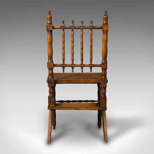 fig 4. Set Of Antique Metamorphic Library Steps, English, Oak, Folding Chair, Georgian