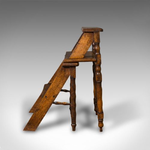 fig 5. Set Of Antique Metamorphic Library Steps, English, Oak, Folding Chair, Georgian