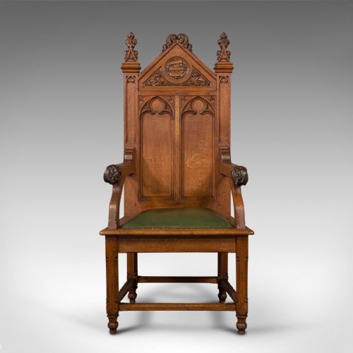 fig 1. Antique Mayoral Chair, English, Ecclesiastic Armchair, Gothic Revival, Victorian