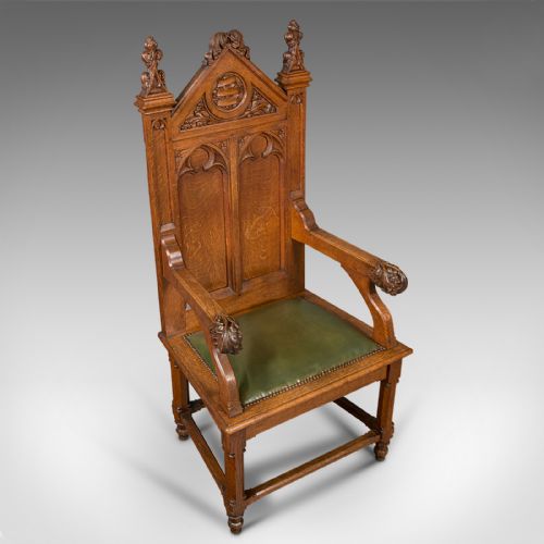 fig 5. Antique Mayoral Chair, English, Ecclesiastic Armchair, Gothic Revival, Victorian