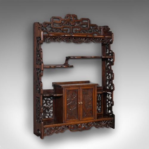 Antique Decorative Whatnot, Chinese, Hanging Wall Shelf, Victorian, Circa 1900