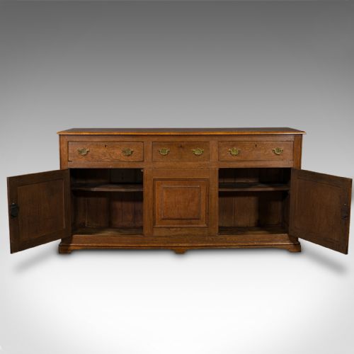 fig 2. Antique Dresser Base, English, Oak, Side Cabinet, Georgian Revival, Victorian
