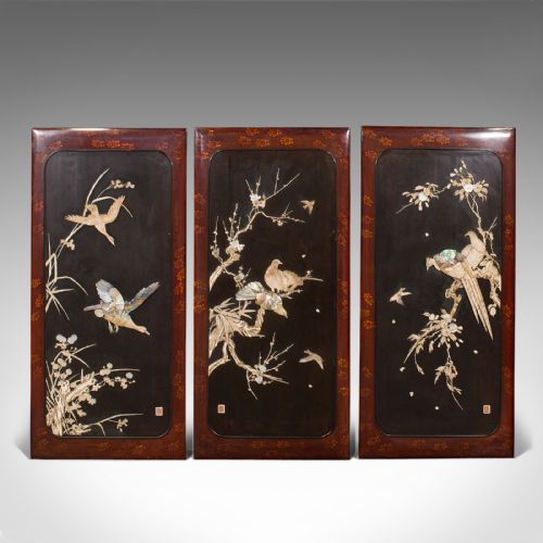 fig 1. Trio Of Antique Shibayama Panels, Japanese Decorative Screen, Meiji Period, 1900