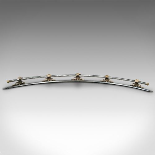 fig 3. Antique Curved Fire Fender, English Steel, Brass, Fireside Kerb, Victorian, 1850