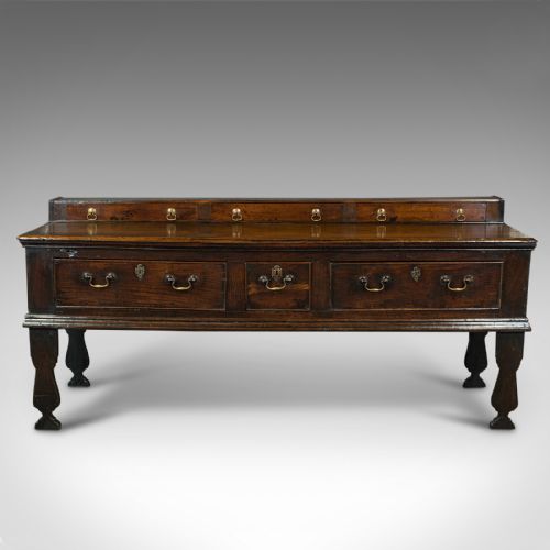 fig 1. Antique Dresser Base, English, Oak, Sideboard, Cabinet, Georgian, Circa 1750