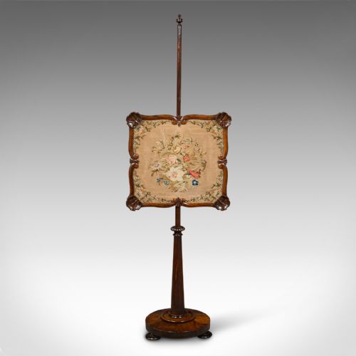 ANTIQUE FIRESIDE POLE SCREEN ENGLISH NEEDLEPOINT TAPESTRY ADJUSTABLE REGENCY - ADDITIONAL PHOTO 4