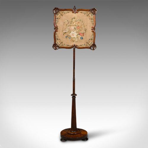 ANTIQUE FIRESIDE POLE SCREEN ENGLISH NEEDLEPOINT TAPESTRY ADJUSTABLE REGENCY - ADDITIONAL PHOTO 6