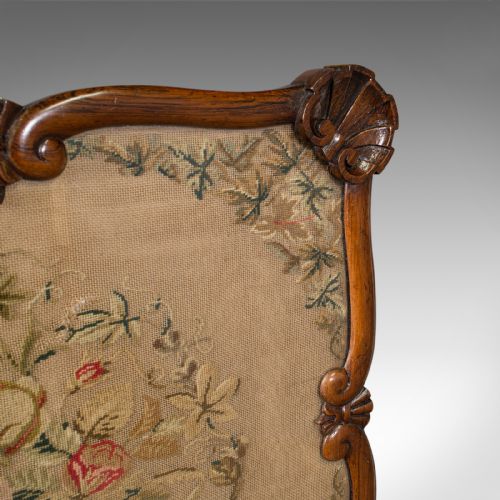 ANTIQUE FIRESIDE POLE SCREEN ENGLISH NEEDLEPOINT TAPESTRY ADJUSTABLE REGENCY - ADDITIONAL PHOTO 7