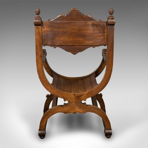 fig 3. Antique Savonarola Armchair, English, Gothic Revival, James Shoolbred, Victorian