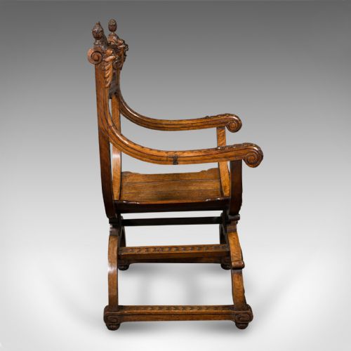 fig 4. Antique Savonarola Armchair, English, Gothic Revival, James Shoolbred, Victorian