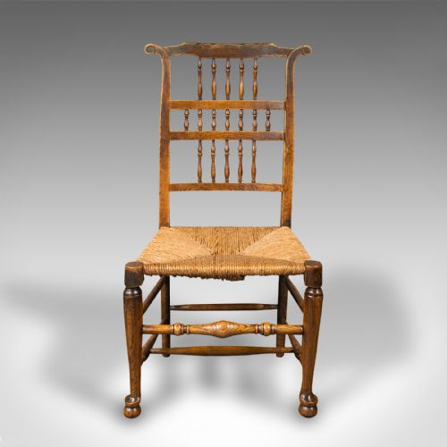 fig 3. Pair Of Antique Spindleback Rush Chairs, English, Hall, Lancashire, Victorian