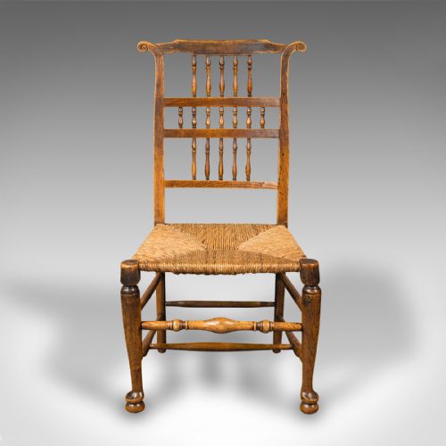 fig 4. Pair Of Antique Spindleback Rush Chairs, English, Hall, Lancashire, Victorian